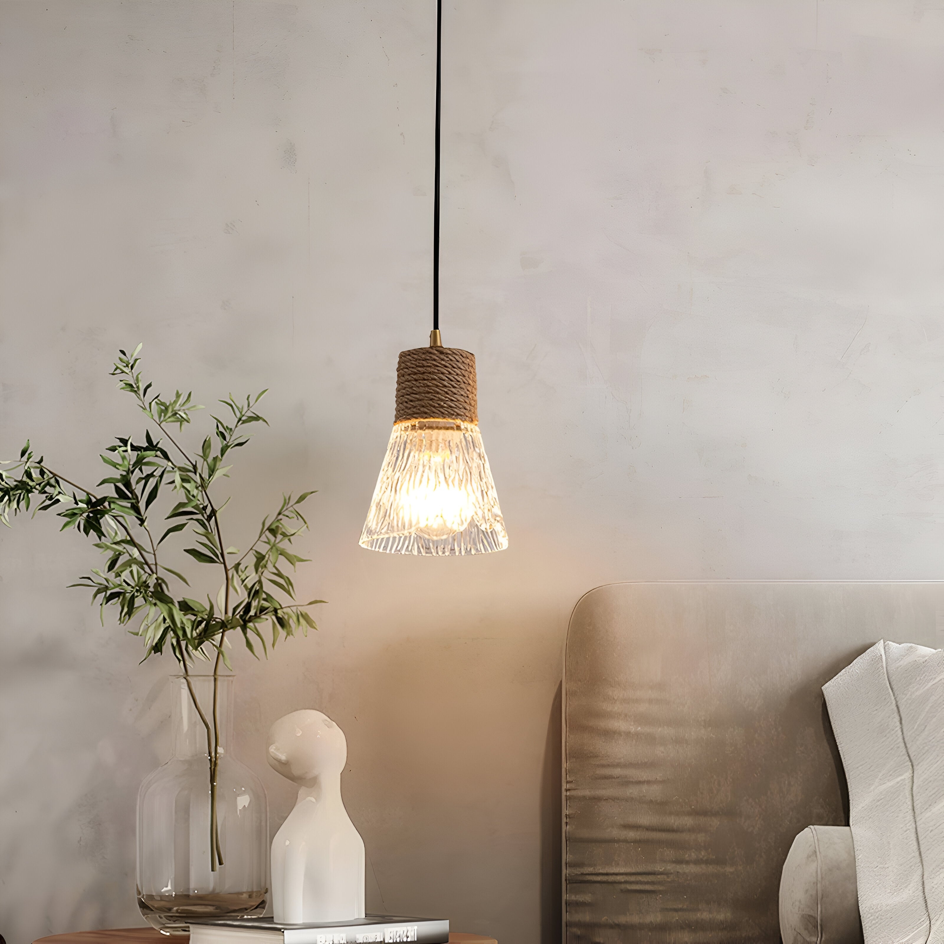 Nordic Hemp Rope Glass Pendant Light D938