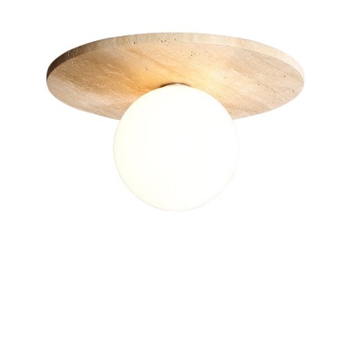 Japanese Minimalist Round Yellow Travertine Shade 1-Light Semi-Flush Mount Ceiling Light G31