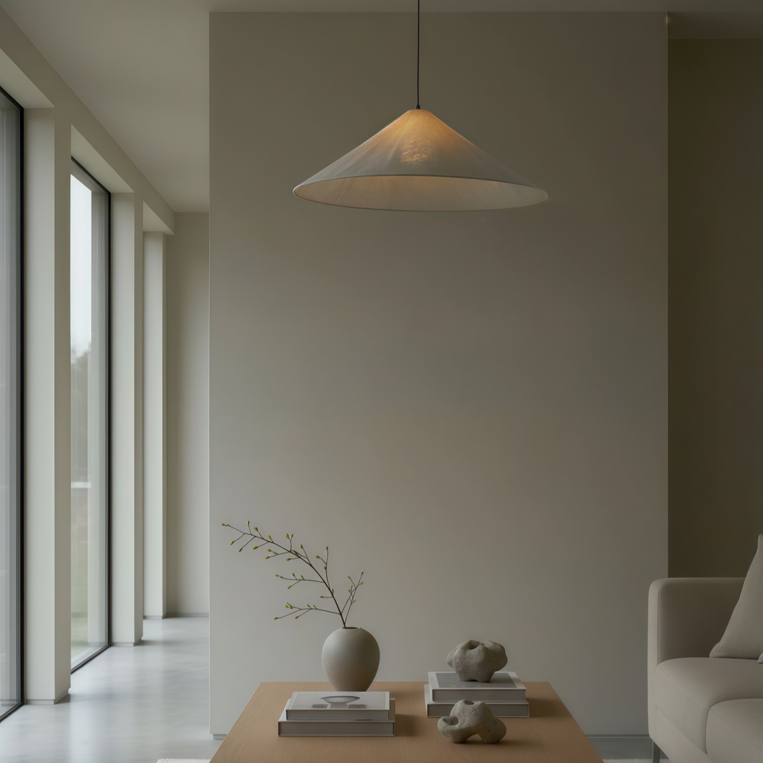 Zalen Textured Pleated Linen Pendant Lamp - Neutral Fabric Style Pendant Lamp for Bedroom & Living Room T649
