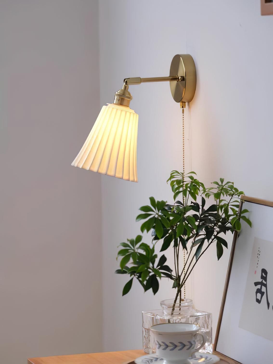 Modern Pull Cord Metal Ceramics Indoor Wall Lamp for Bedroom M506