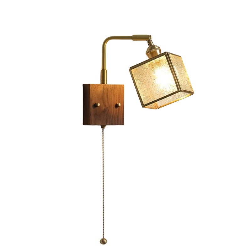 Square Glass Adjustable Wooden Wall Lamp M347