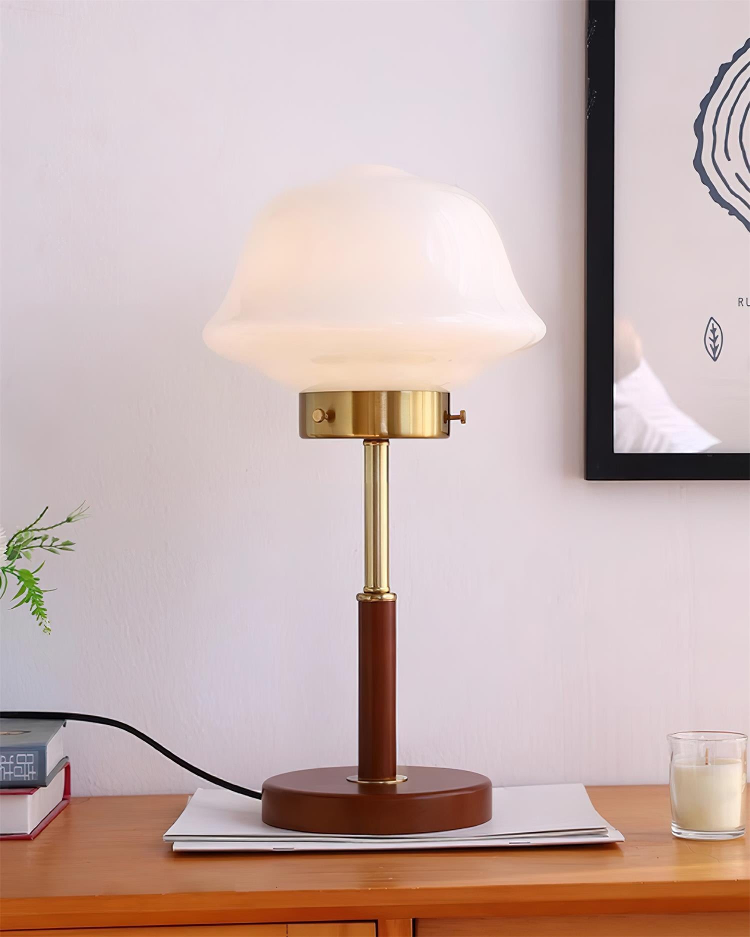 Mid Century Vintage Walnut Glass Table Lamp M395