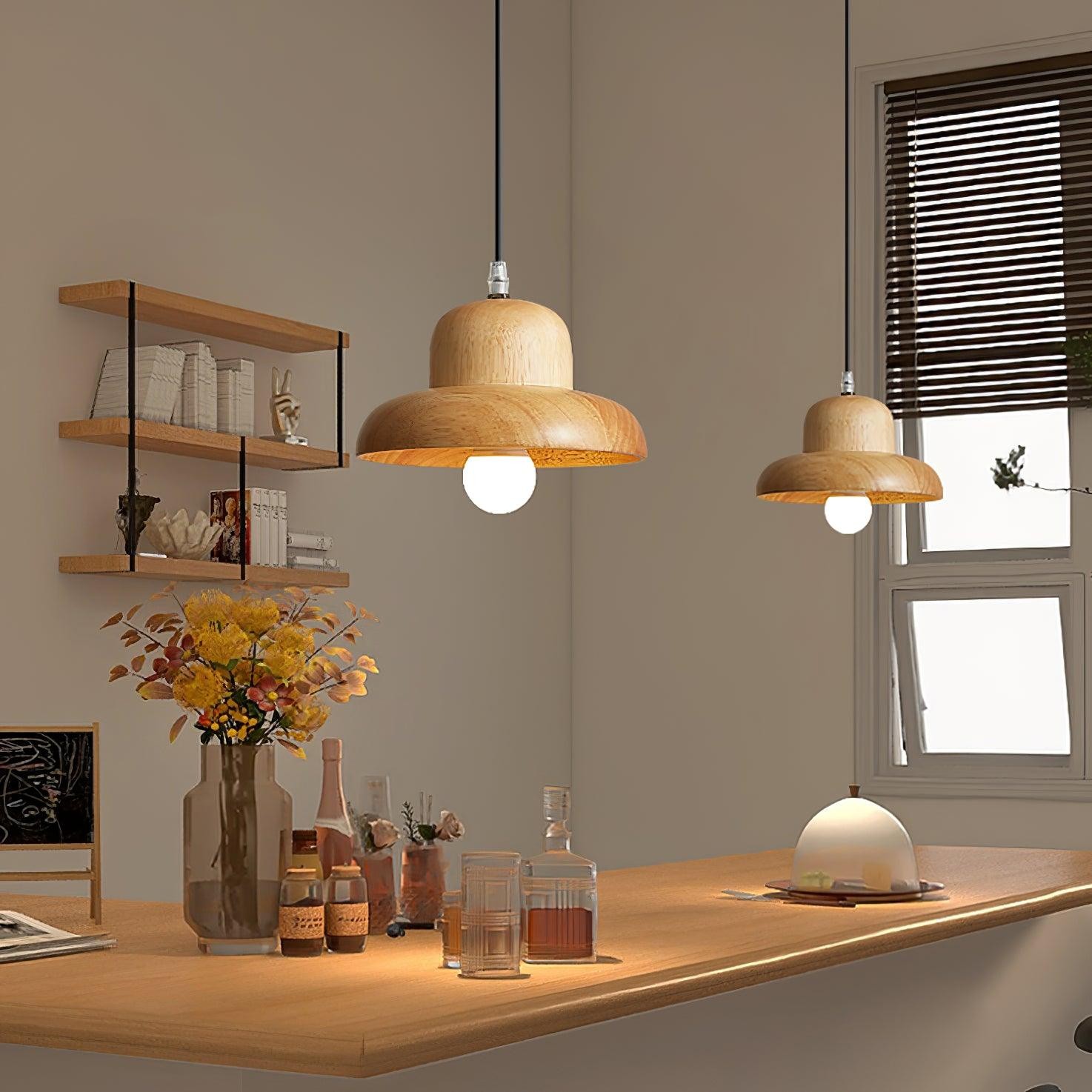 Wood Hat Pendant Lamp M296