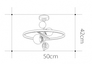Schemat wymiarowy żyrandola GALAXY przedstawiający średnicę 50 cm i wysokość 42 cm
