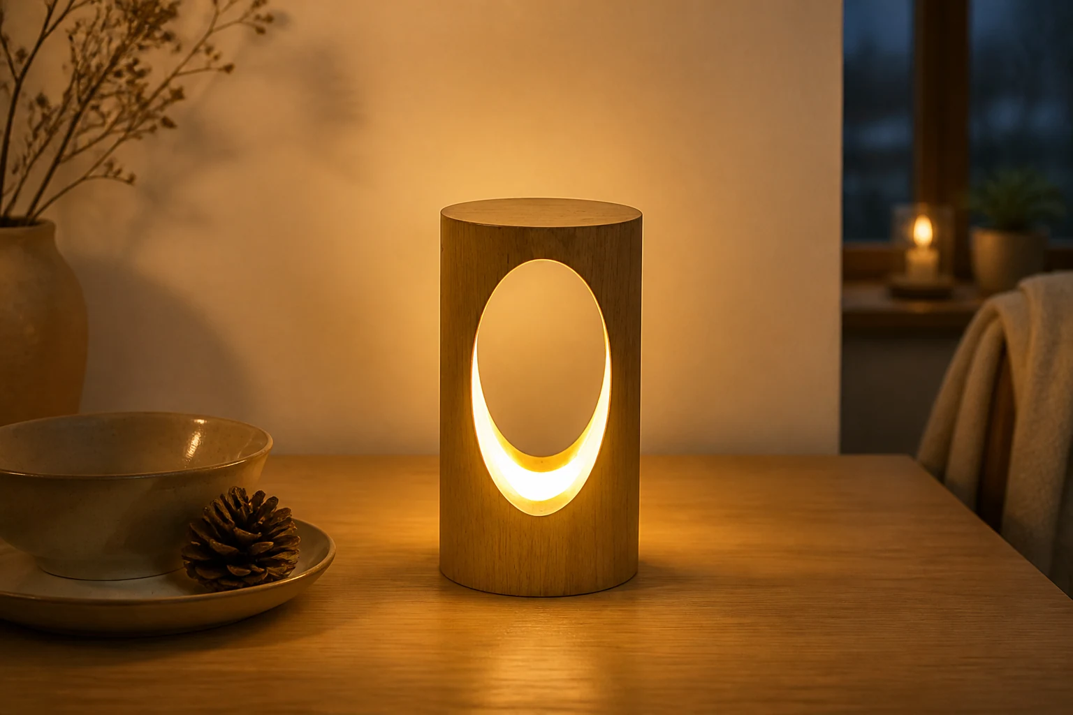 Lampa stołowa LED CAVE wyświetlana w scenie pokoju lifestylowego