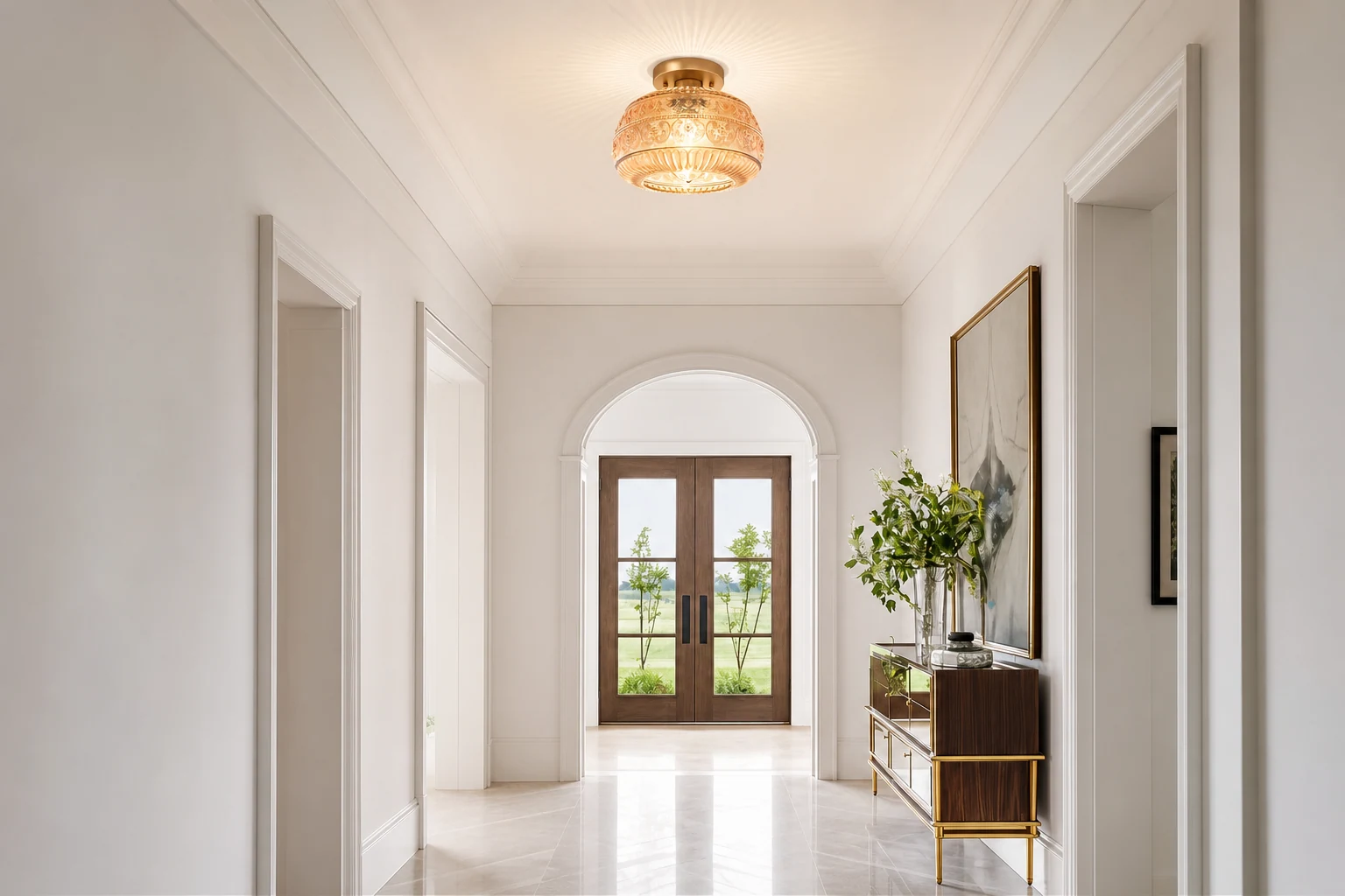 Lampa sufitowa ze szkła grawerowanego Flora w stylu życia we wnętrzach