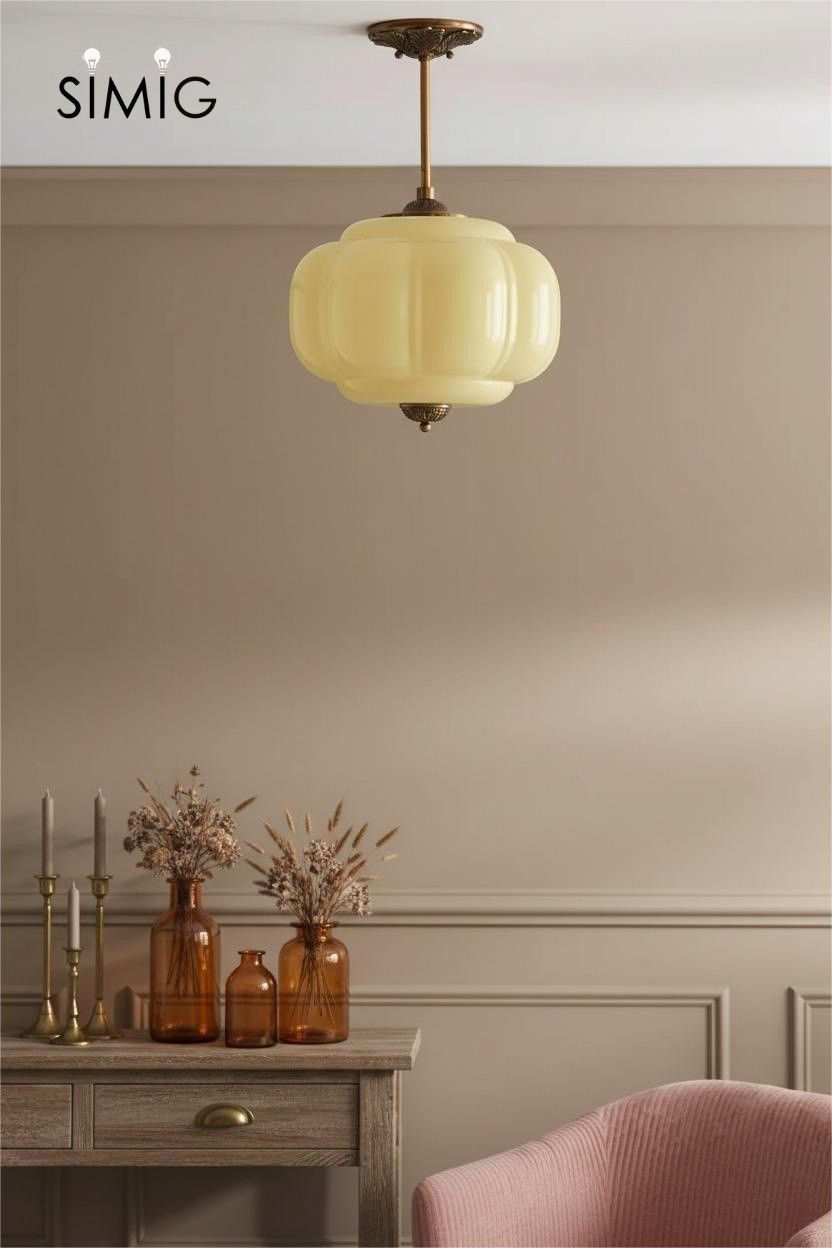 Eloise Vintage Pumpkin Glass Semi-Flush Mount Pendant Light G53