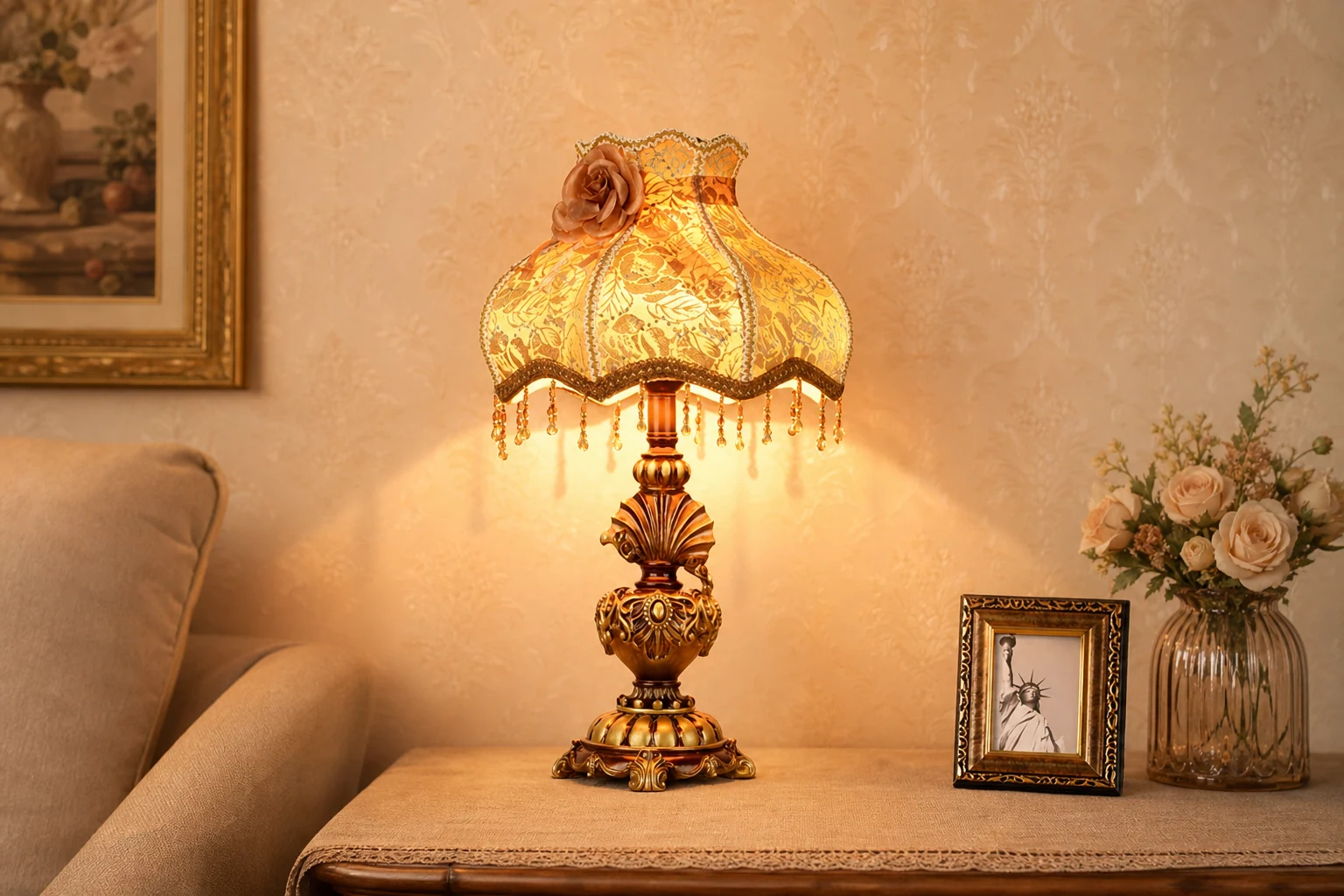 Rzeźbiona lampa stołowa duszpasterska w scenie stylu życia