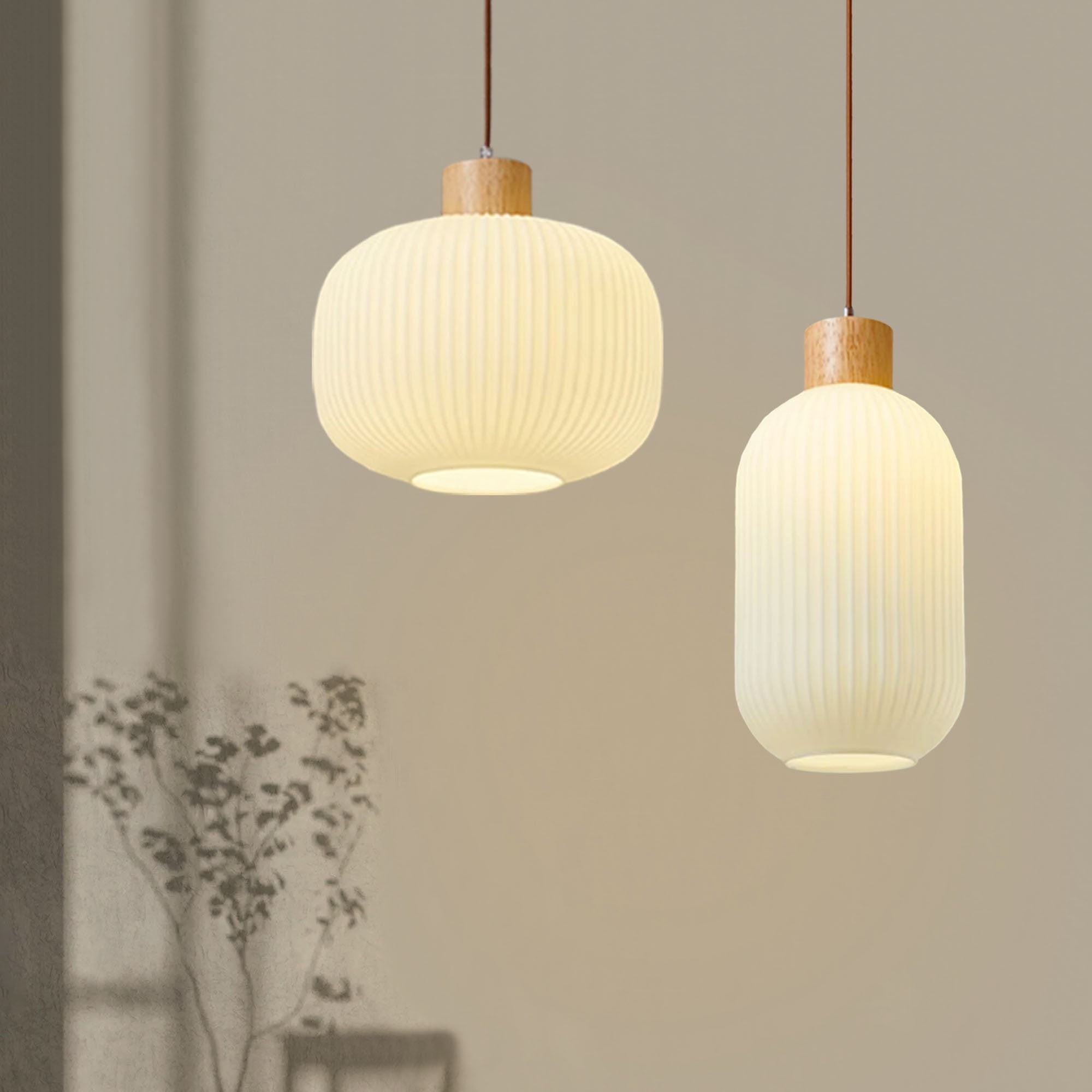 Nordic White Lantern-Like Glass Pendant Lamp M127