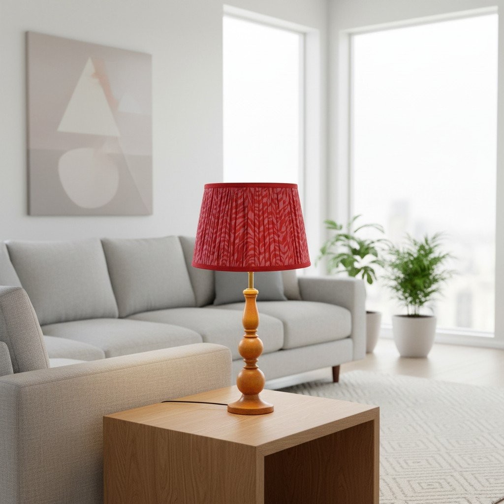 Grainora Table Lamp with Wooden Grain Base - Fabric Lampshade for Living Rooms T568