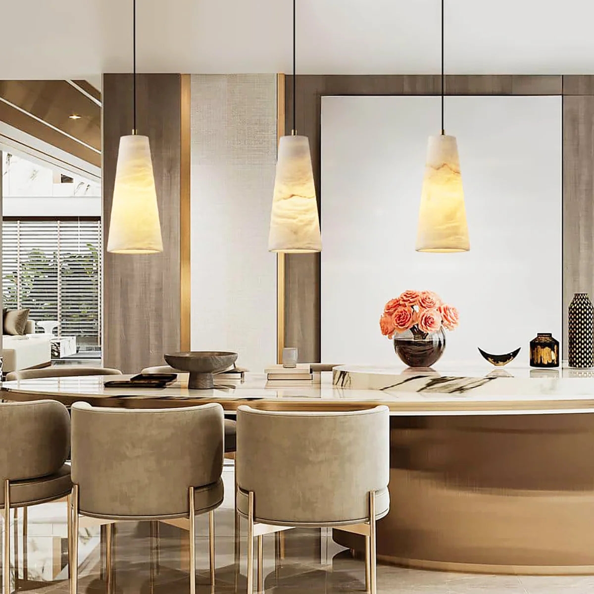 Aurora Pillar Alabaster Pendant Light D947
