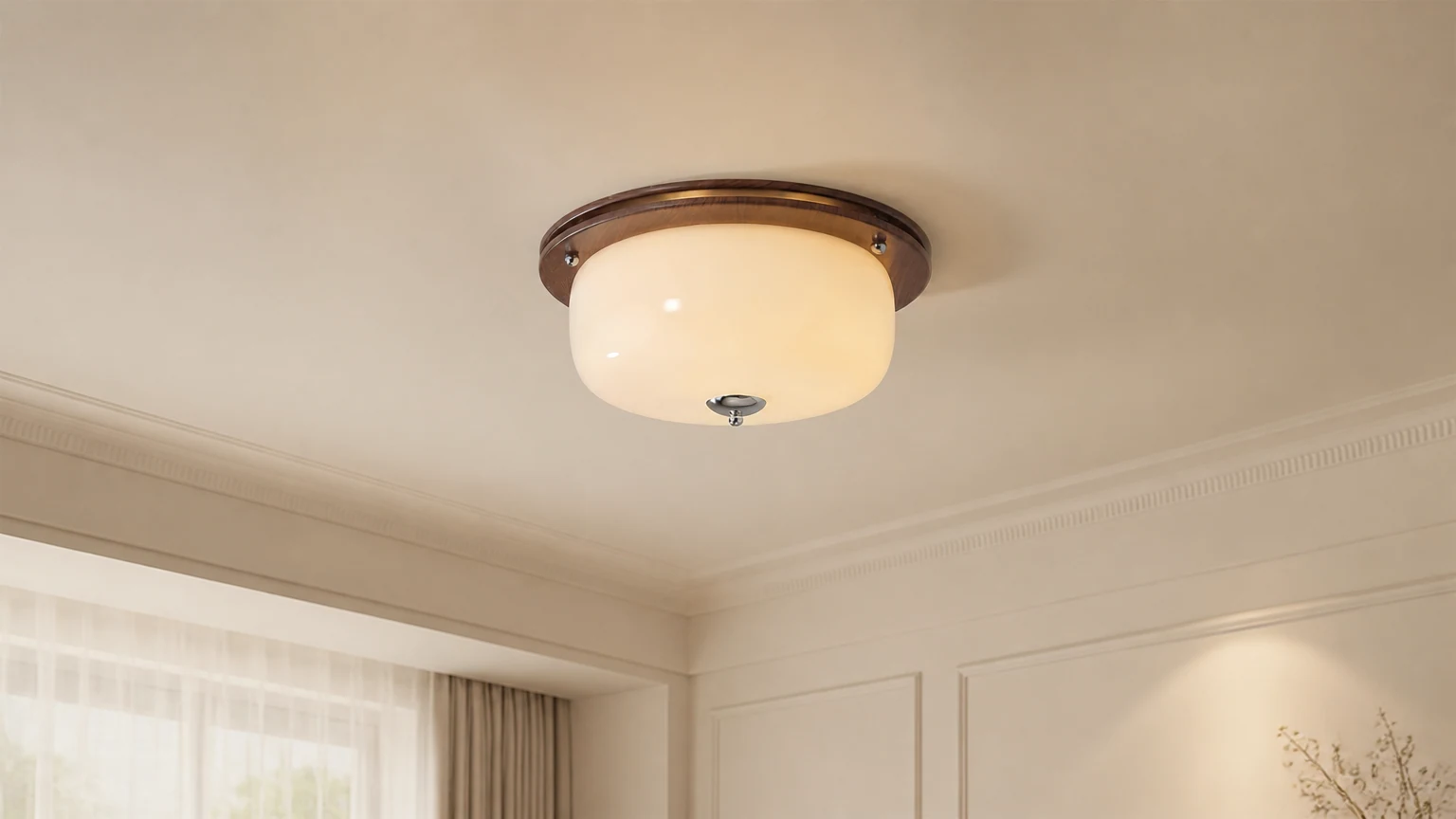 Lampa sufitowa Justice Glass D30 zainstalowana w ciepłym pomieszczeniu