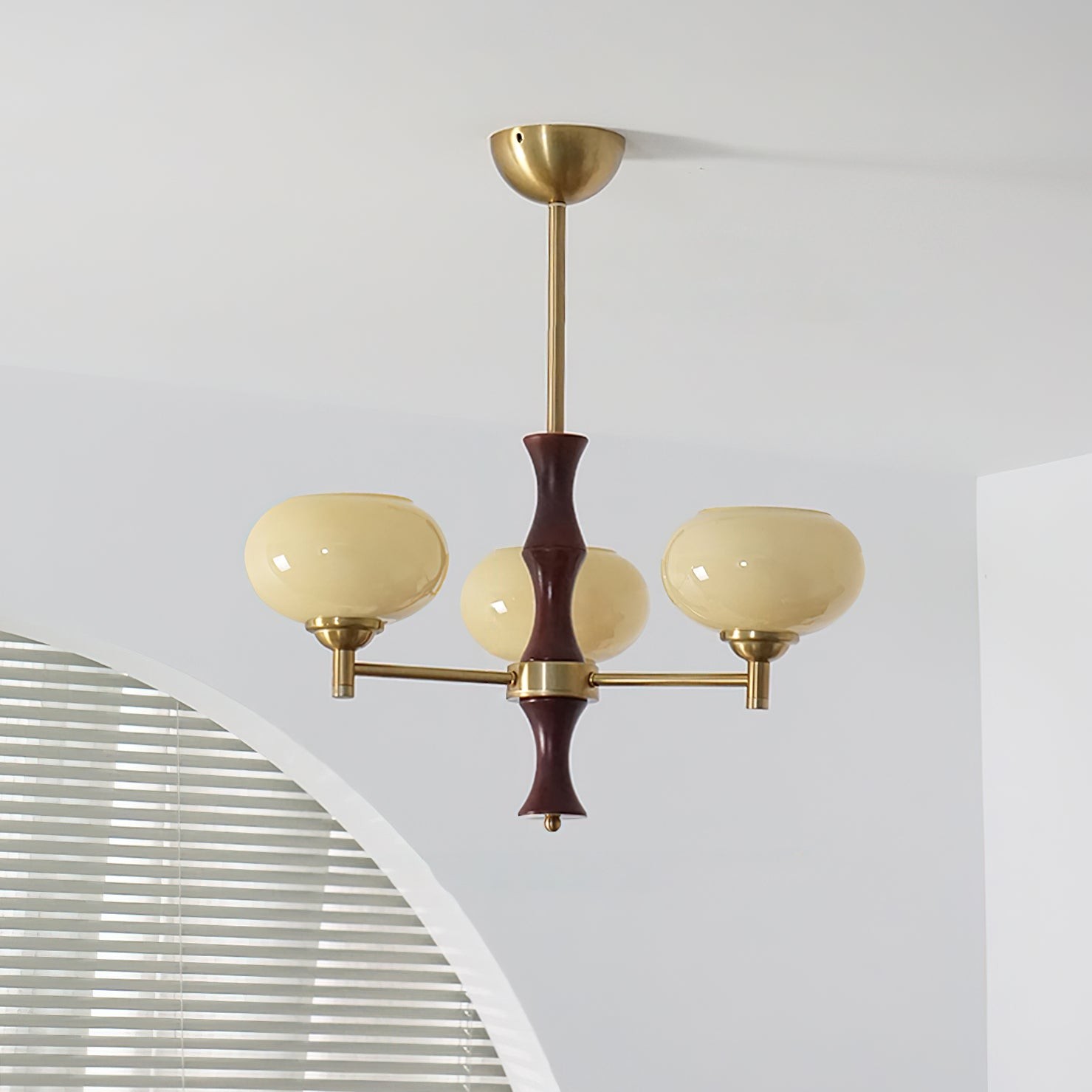 Vintage Mid Century Persimmon Glass Chandelier M306
