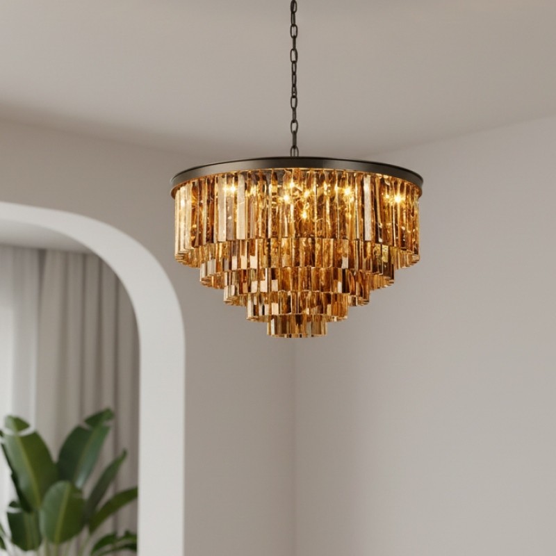 Aurevon Crystal Prism Metal Frame Modern Ceiling Chandelier for Home and Hotel T494