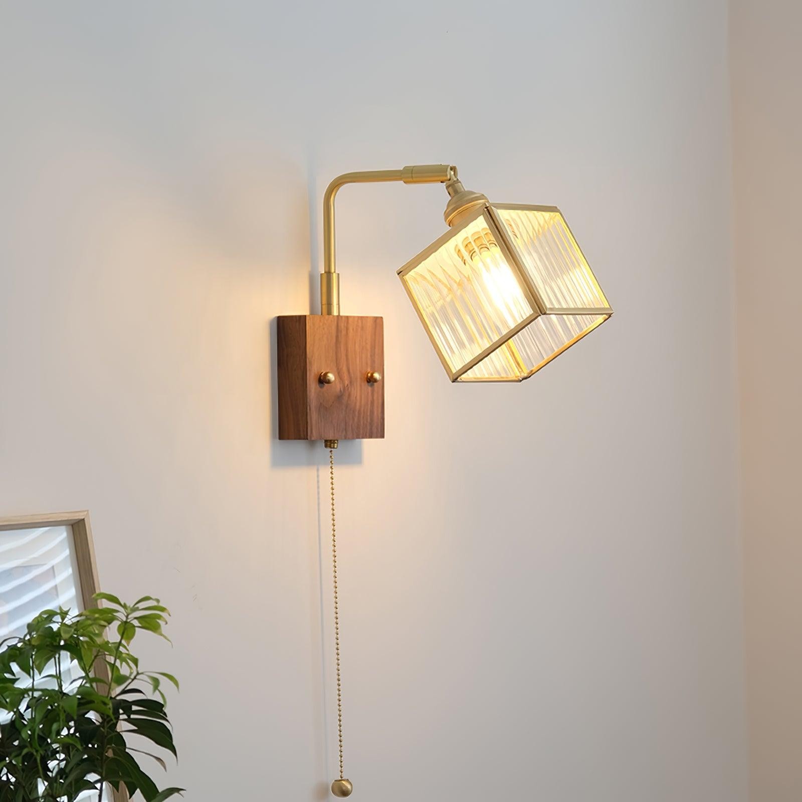 Square Glass Adjustable Wooden Wall Lamp M347