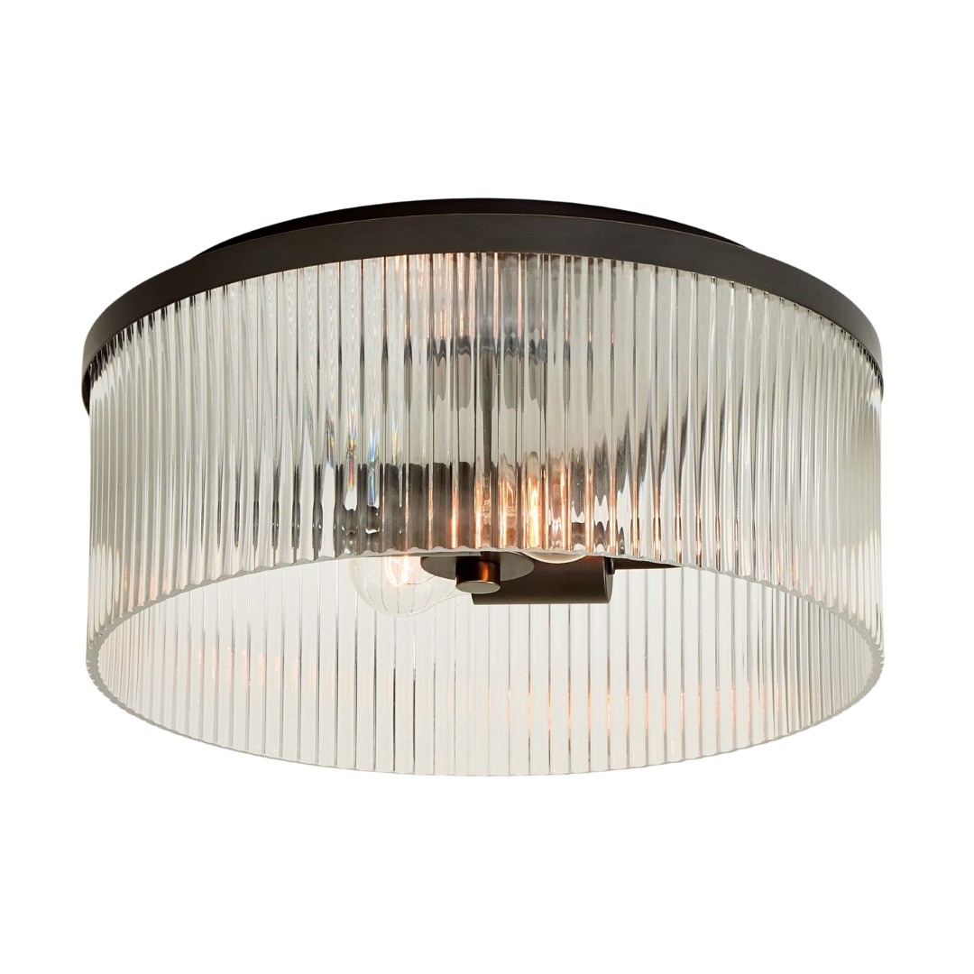 Bravira Flush Mount Ceiling Light - Ribbed & Bubbled Glass Metal Light T071