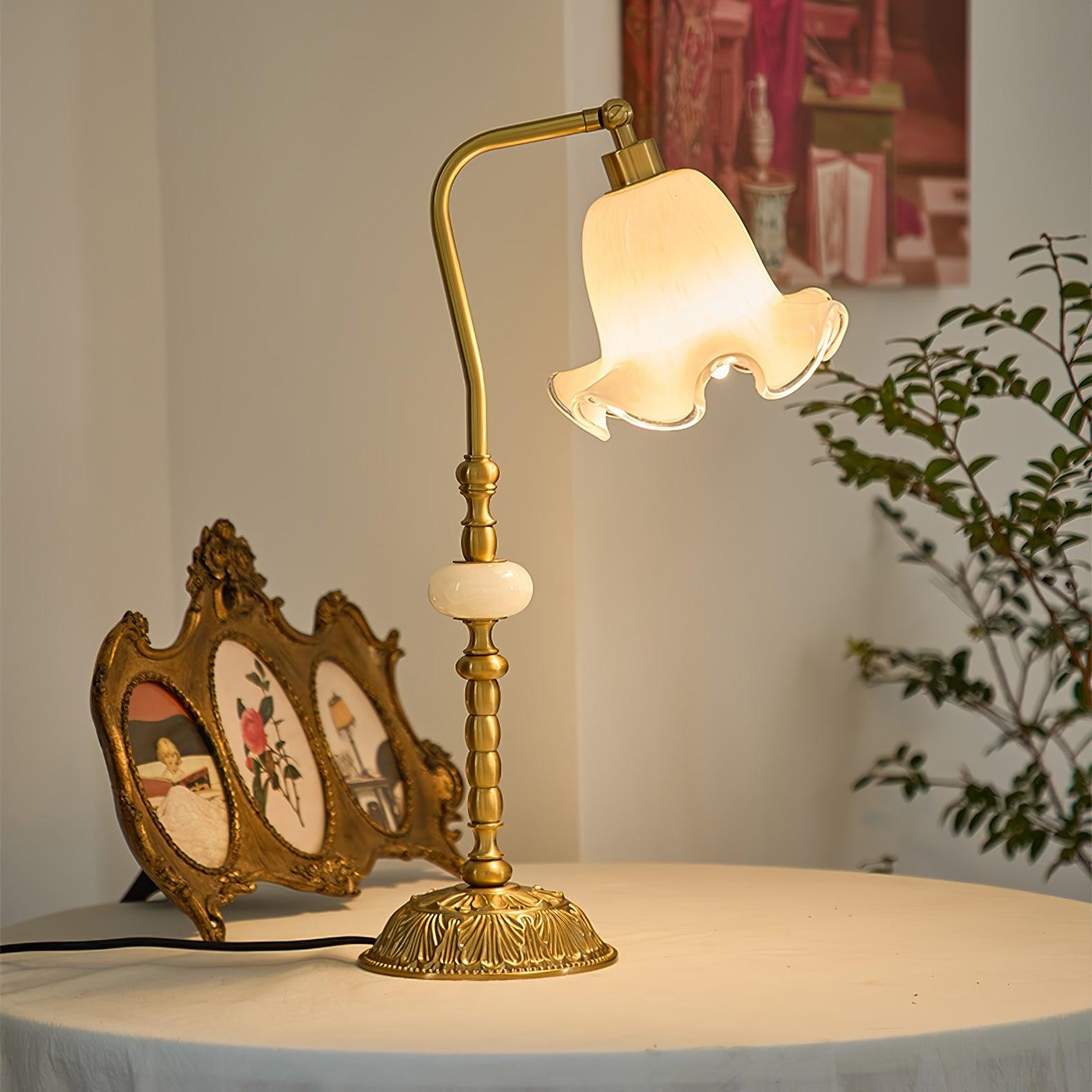 Classic Stylish White Tulip Brass Table Lamp M07