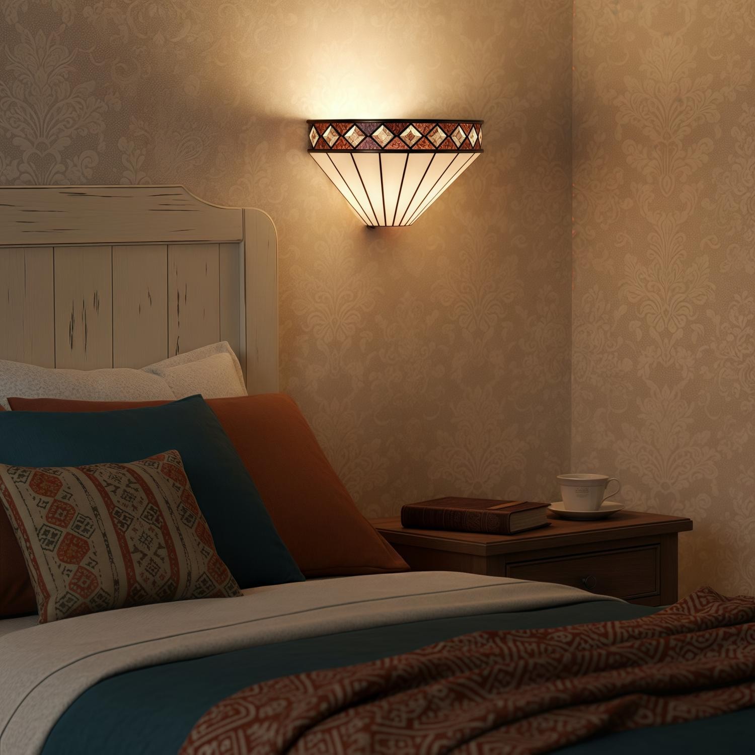 TF Fargo Art Deco Wall Light with Diamond Motif Design - Glass Wall Sconce for Hallway & Bedroom T636