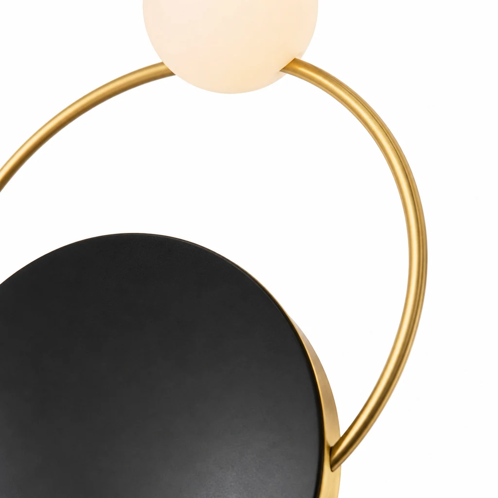 Close detail of the GRISK Luxe Wall Lamp finish and opal glass shade