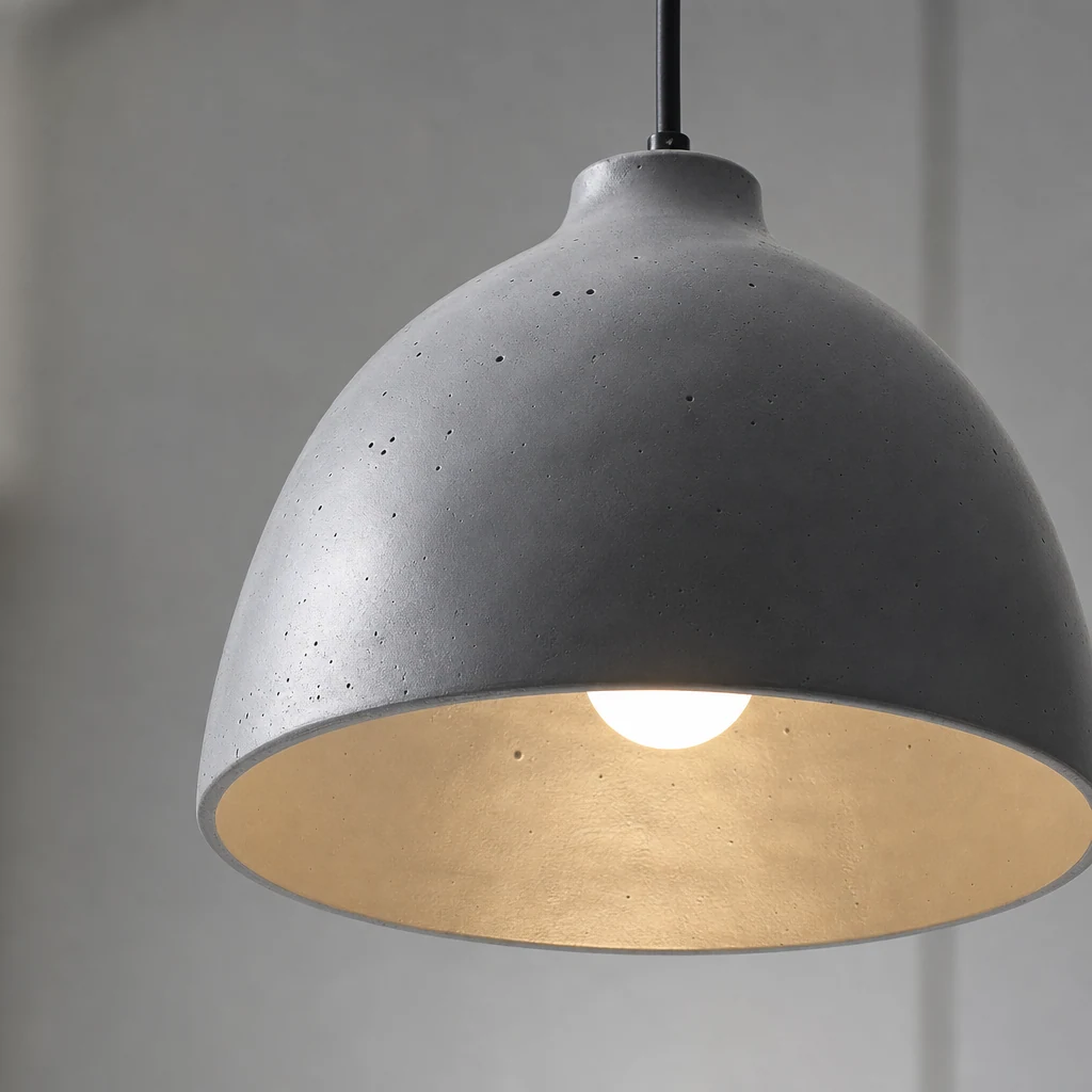 Zbliżenie klosza i wykończenia lampy wiszącej z misą z żywicy