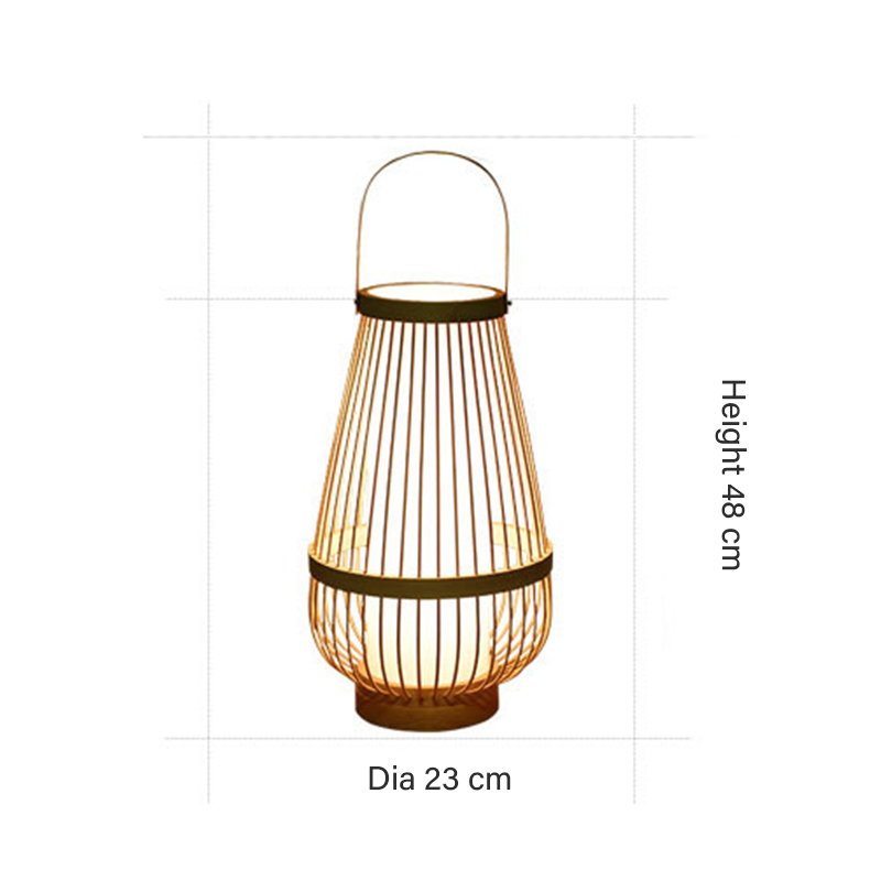Schemat wymiarowy przedstawiający lampę nocną Tatami Zen Art o wysokości 48 cm i średnicy 23 cm