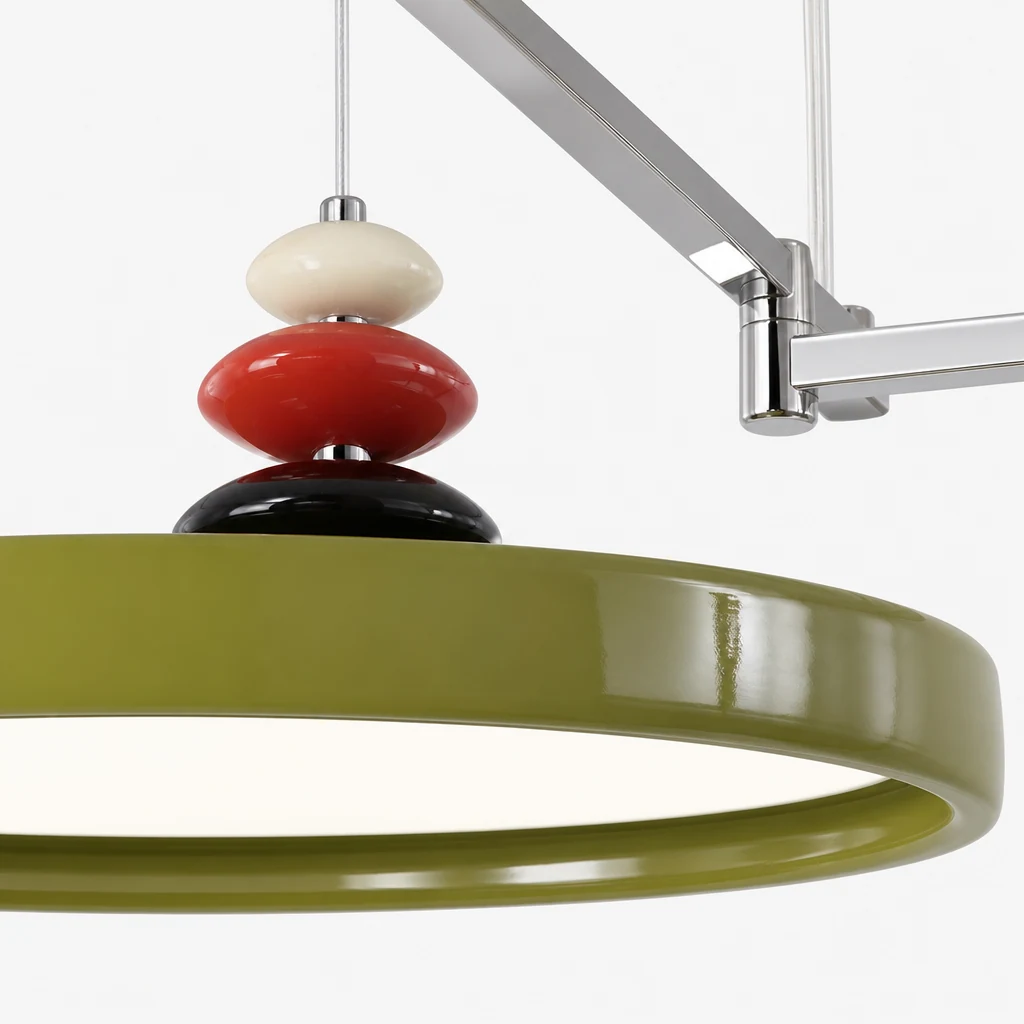 Zbliżenie na materiał i wykończenie kamiennej lampy wiszącej M511 z ramieniem wahadłowym