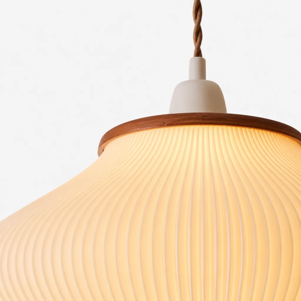 Zbliżenie materiału i wykończenia lampy wiszącej Pine Bell w stylu francuskim