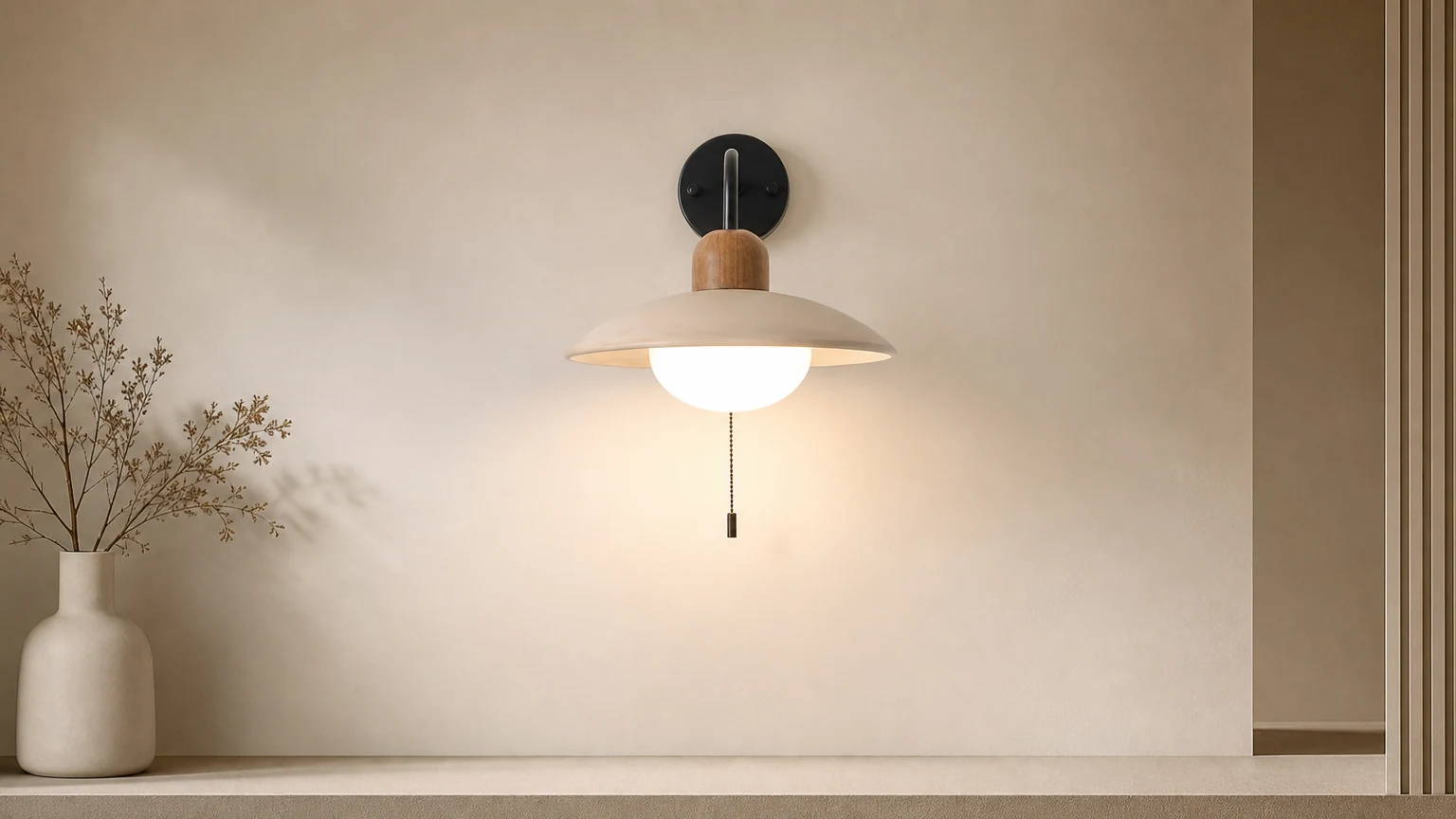Nowoczesny kinkiet Fashion Simplicity M173 zainstalowany w ciepłej scenerii wnętrza
