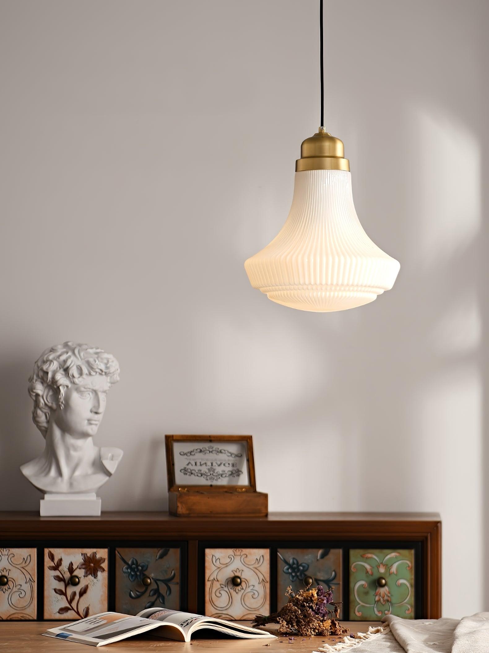 Classical Brass Alabaster Glass Pendant Lamp M424