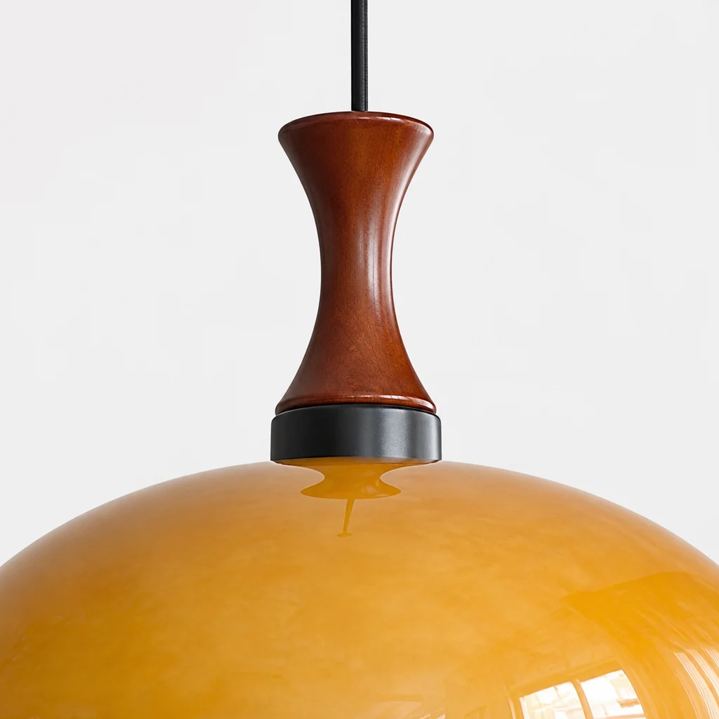 Zbliżenie na pomarańczowe szklane wykończenie lampy wiszącej