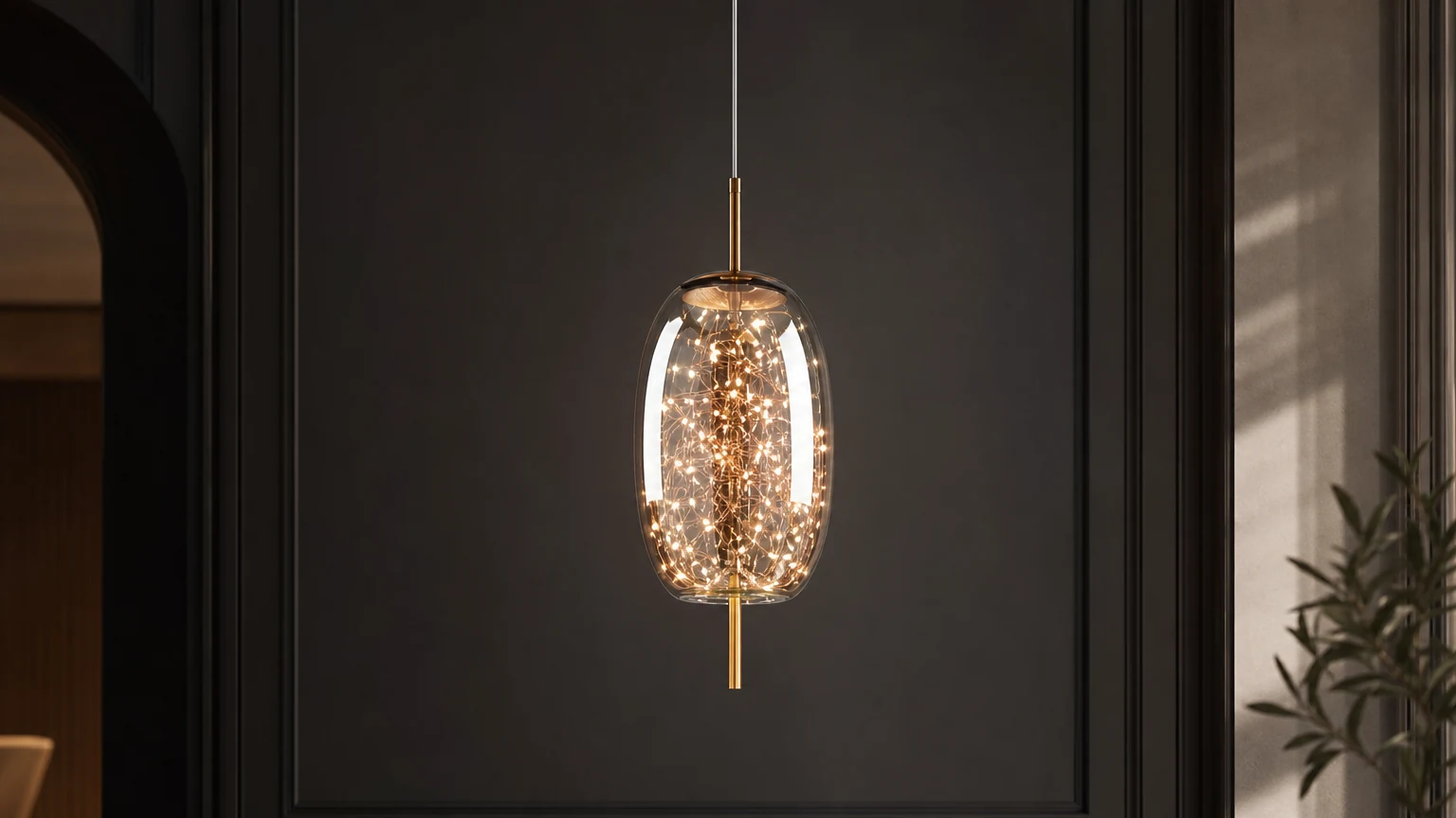 Skandynawska owalna szklana lampa wisząca M163 w kształcie cylindra w spokojnej sypialni