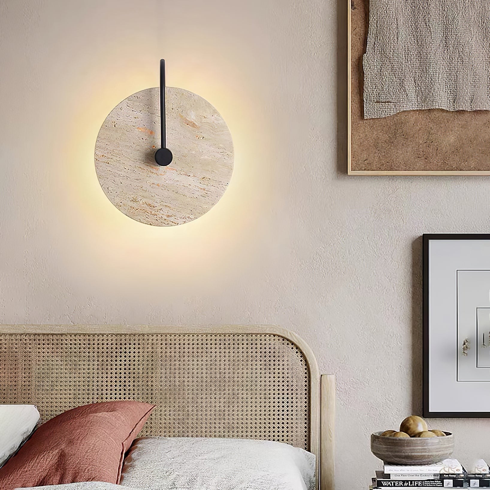 Simple Clock-Shaped Travertine Wall Lamp M25