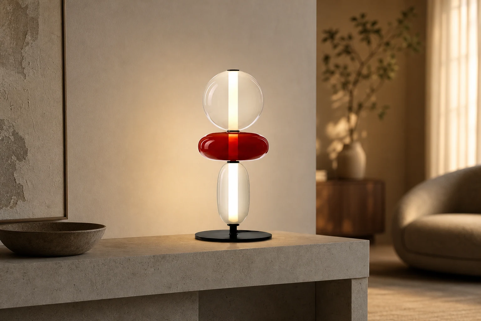 Lampa stołowa ze szkła tykwy w scenie pokoju lifestylowego