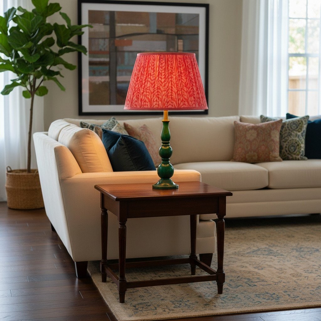 Grainora Table Lamp with Wooden Grain Base - Fabric Lampshade for Living Rooms T568