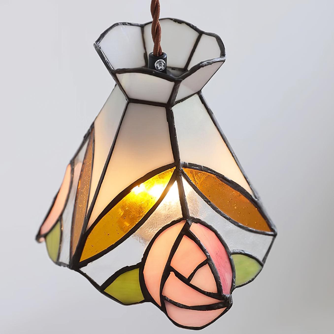 French Retro Rose Stained Glass Pendant Lamp M190