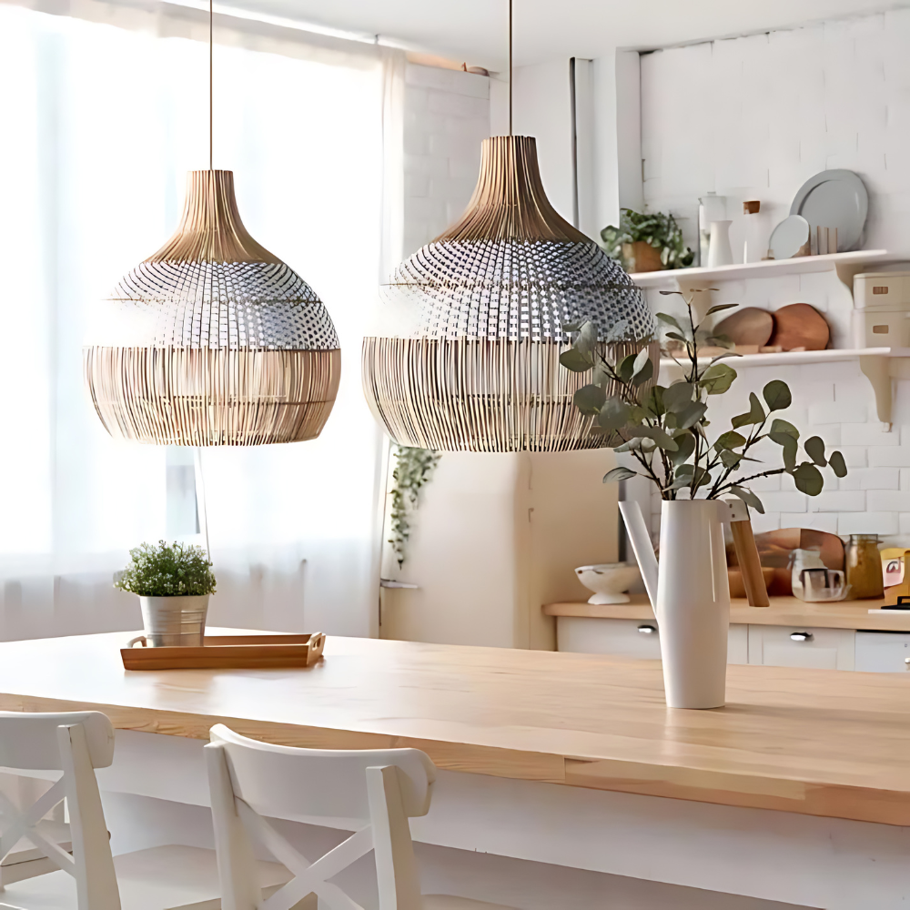 Breezy White Elegance Natural Rattan Pendant Light D842