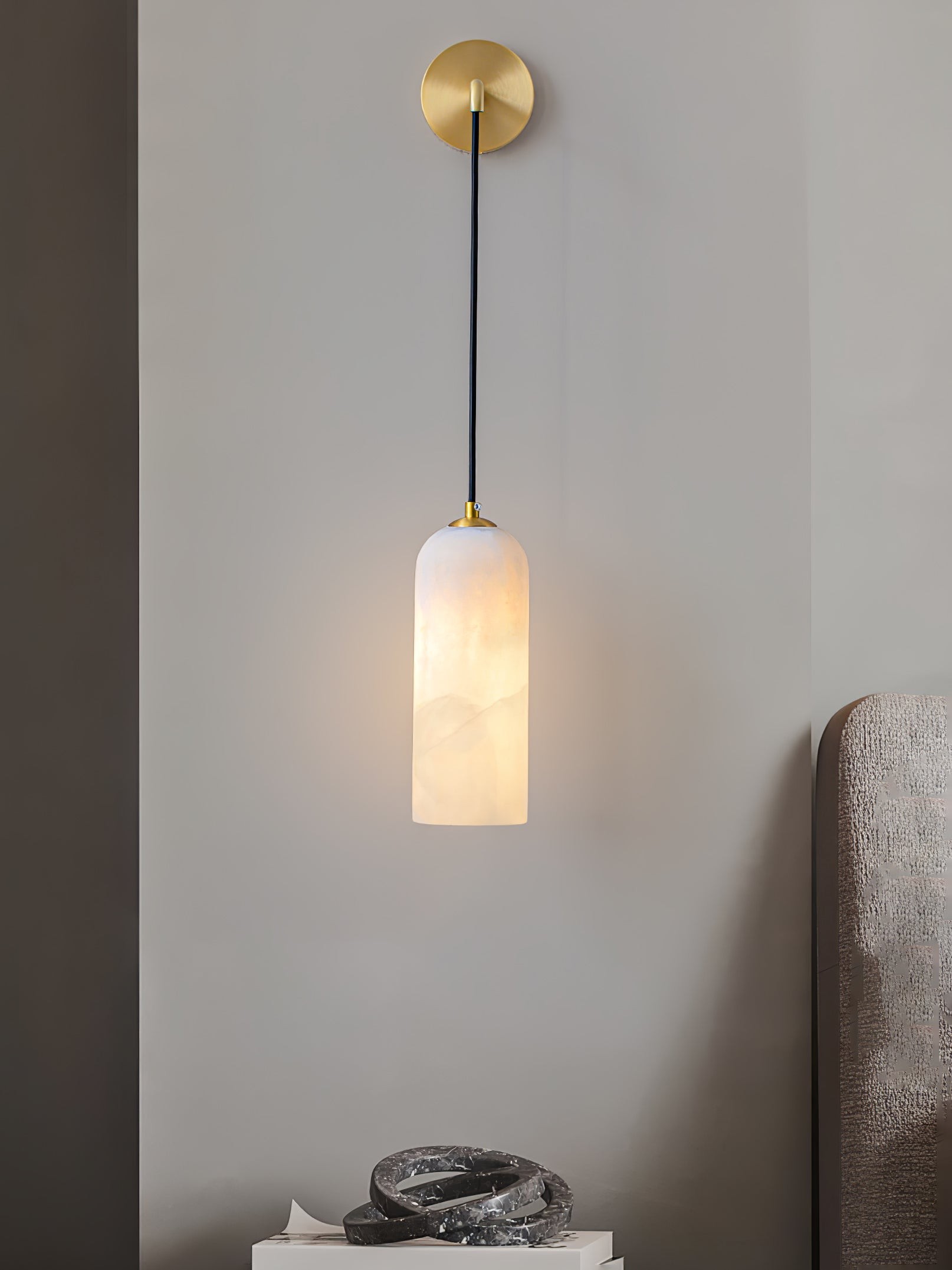 Modern Minimalist Copper Natural Marble Adjustable Wire Wall Lamp M452