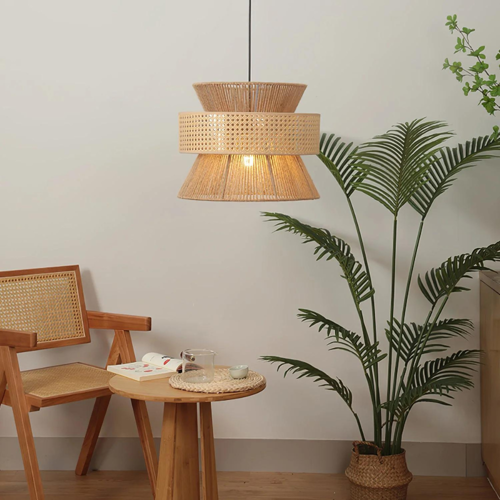 Handwoven Hemp Rope Rattan Veil Pendant Light D813