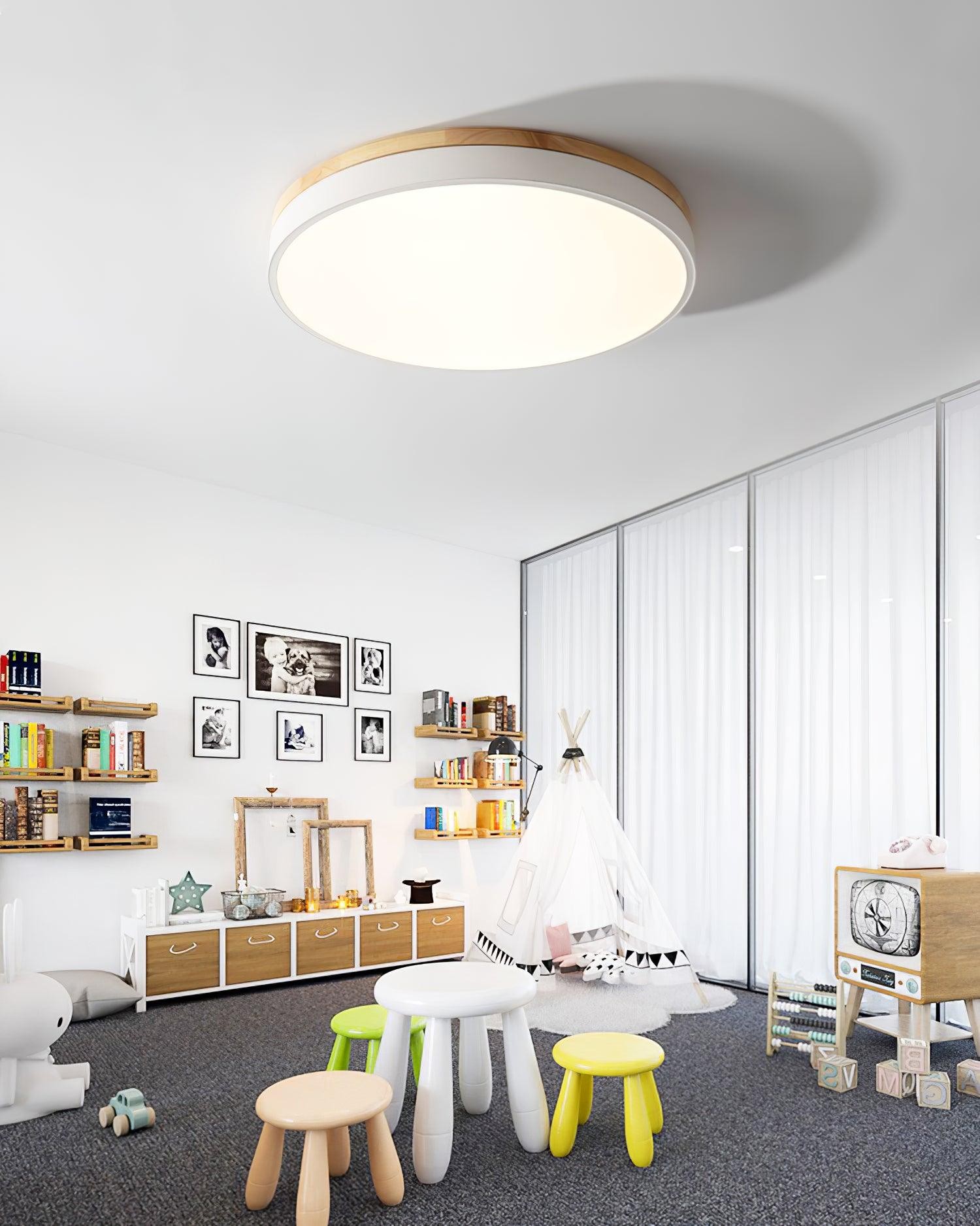 White Round Wooden Ceiling Lamp M298