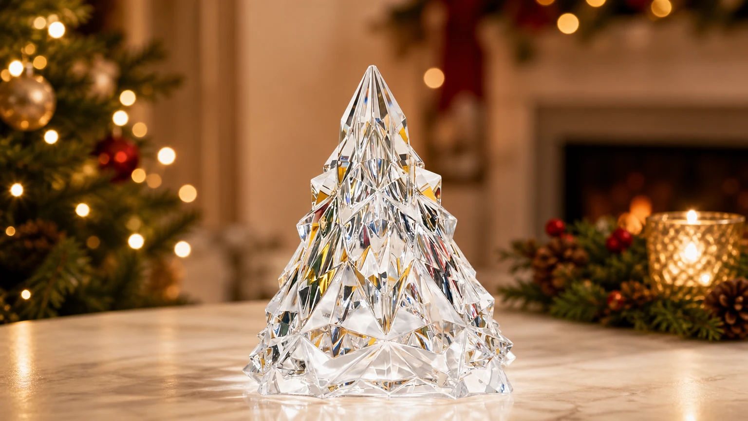 Lampa stołowa na baterie Christmas Tree Crystal S177 świecąca w zimowym nakryciu stołu