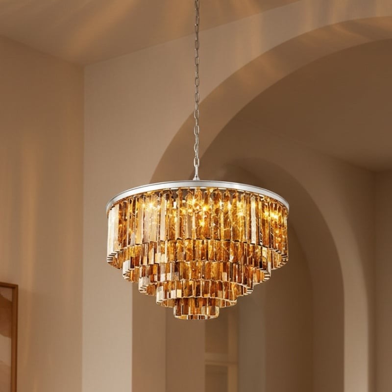 Aurevon Crystal Prism Metal Frame Modern Ceiling Chandelier for Home and Hotel T494
