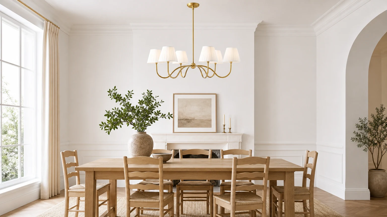 Lustre Luvora à plusieurs têtes et abat-jour plissé dans un intérieur chaleureux