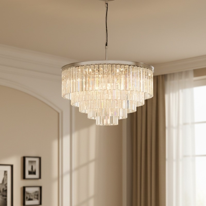 Aurevon Crystal Prism Metal Frame Modern Ceiling Chandelier for Home and Hotel T494