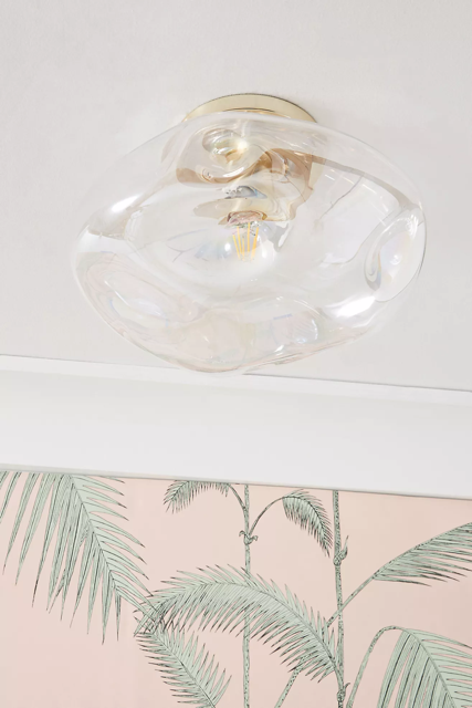 Lightail Flush Mount Ceiling Light - Iridescent Glass with Brass Base T132
