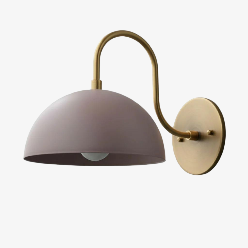 Curva Metal Industrial Wall Sconce - Curved Brass Arm - Hammered Dome Light Fixture T408