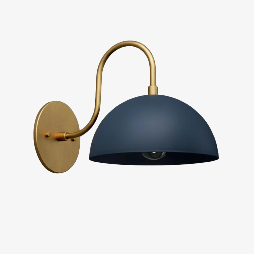 Curva Metal Industrial Wall Sconce - Curved Brass Arm - Hammered Dome Light Fixture T408