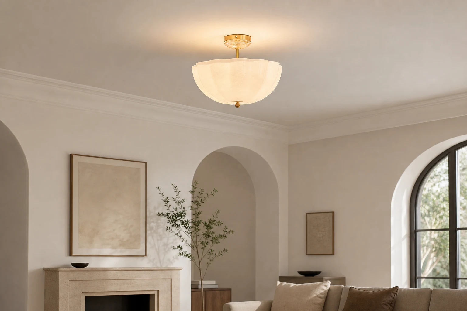 Lampa sufitowa Aerin w ciepłym, lifestylowym wnętrzu