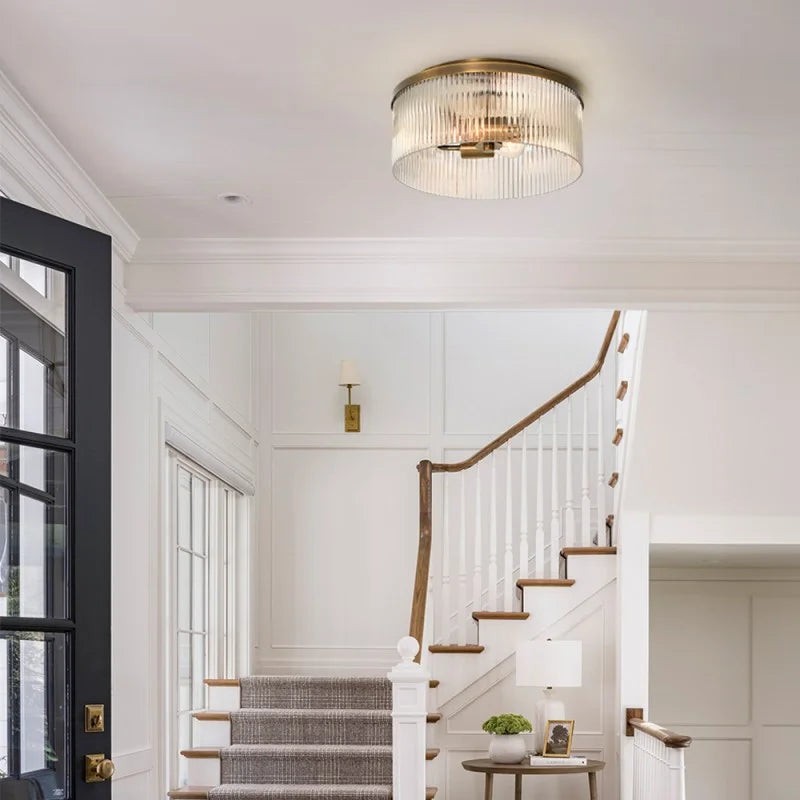 Bravira Copper Ribbed Glass Flush Mount Ceiling Lamp G24