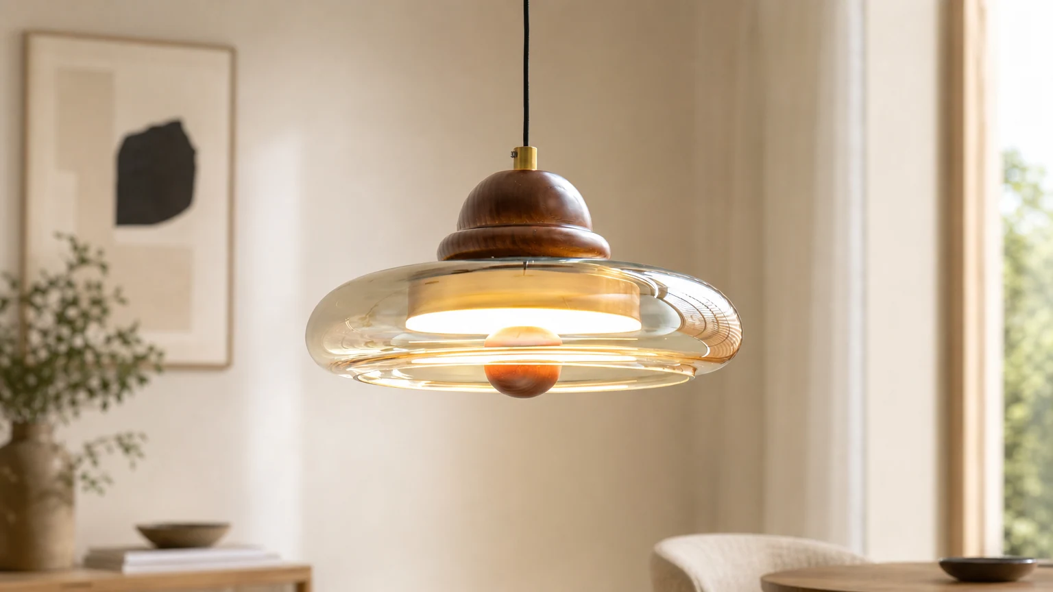 Lampa wisząca Oria D149 w ciepłej oprawie wnętrza