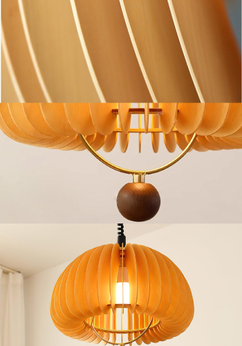 Nærbilder av skjermribbene og det nedre buret til den justerbare pendellampen Pumpkin